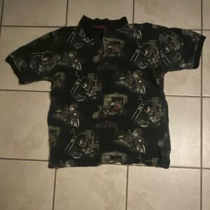 Clearwater Outfitters Men's M Black Polo Shirt Santa Claus Motorcycle Print